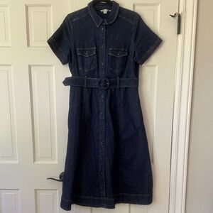 Boden Dark Blue Denim Midi Shirt Dress with Belt